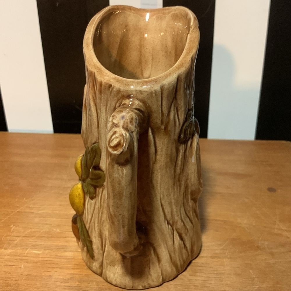 Retro Mushrooms Handmade Ceramic Wood Grain Pitcher or Vase Shelf / Home Decor - Picture 7 of 14